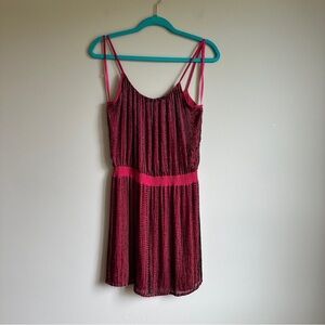 Parker 100% Silk Pink Black Beaded Mini Dress